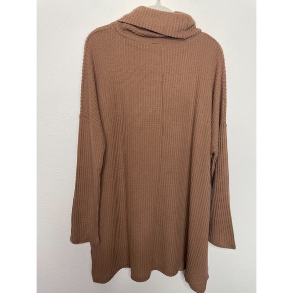 Zenana Thermal Waffle Knit Cowl Neck Hi-Low Tunic Oversized Sweater Cocoa Rayon - Picture 15 of 16